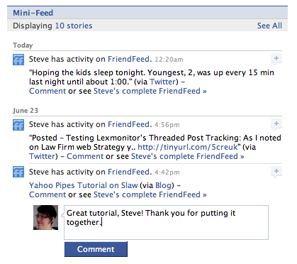 Facebook mini-feed screen shot