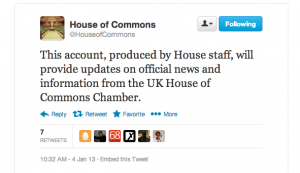 Tweet from UK House of Commons