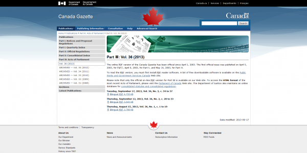 Canada Gazette – Part III- Vol. 36 (2013) 2014-01-17 12-08-22