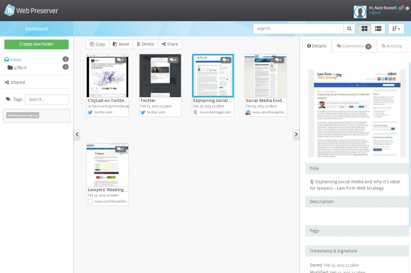 Screenshot of PageFreezer's upcoming WebPreserver Chrome Extension