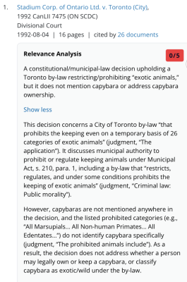Link to a case that CanLII marked as 0/5 for relevance along with an explanation of why it chose that ranking